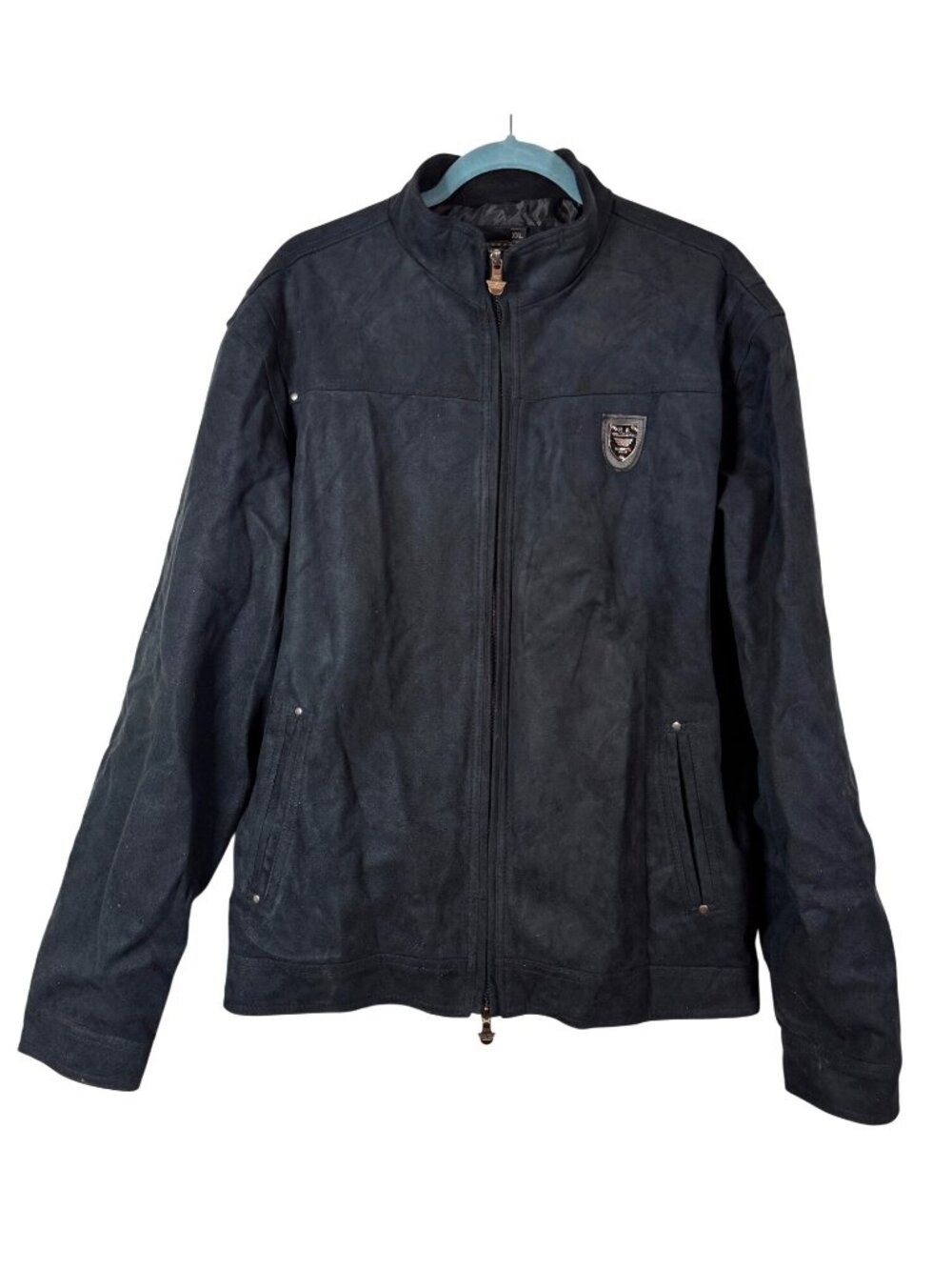 EA Collection XXL Mens Black Suede Zip-Up Jacket Minimalist Streetwear